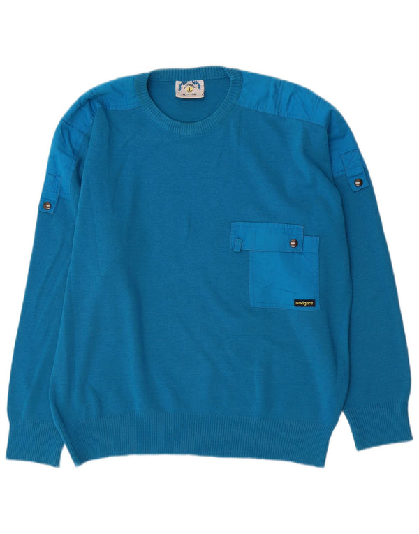 Navigare Mens Crew Neck Jumper Sweater IT 50/52 XL Blue Wool