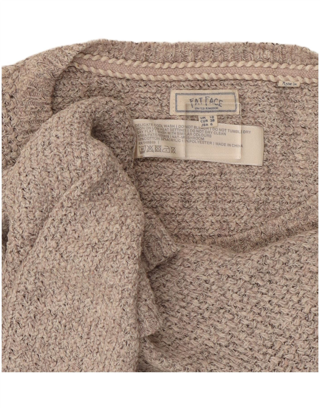 Fat Face Womens Oversized Boat Neck Jumper Sweater UK 10 Small Grey Cotton