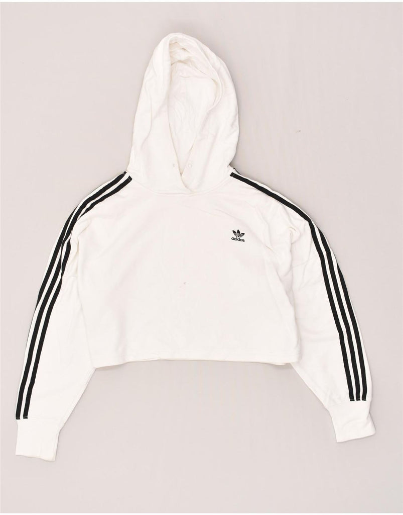 ADIDAS Womens Crop Oversized Hoodie Jumper UK 8 Small White Cotton | Vintage Adidas | Thrift | Second-Hand Adidas | Used Clothing | Messina Hembry 