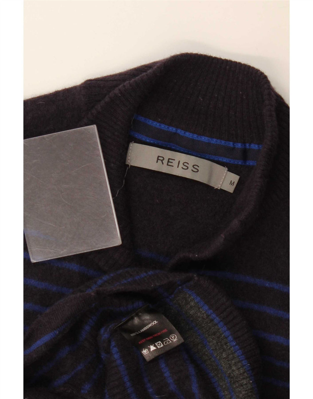 Reiss Womens Button Neck Jumper Sweater UK 12 Medium Navy Blue Striped