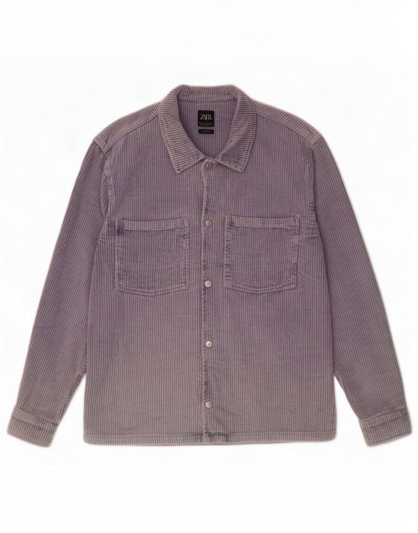 Zara Mens Relaxed Fit Corduroy Shirt XL Navy Blue Cotton