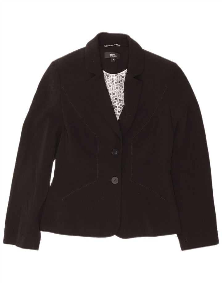 Marks & Spencer Womens 2 Button Blazer Jacket UK 8 Small  Black Polyester