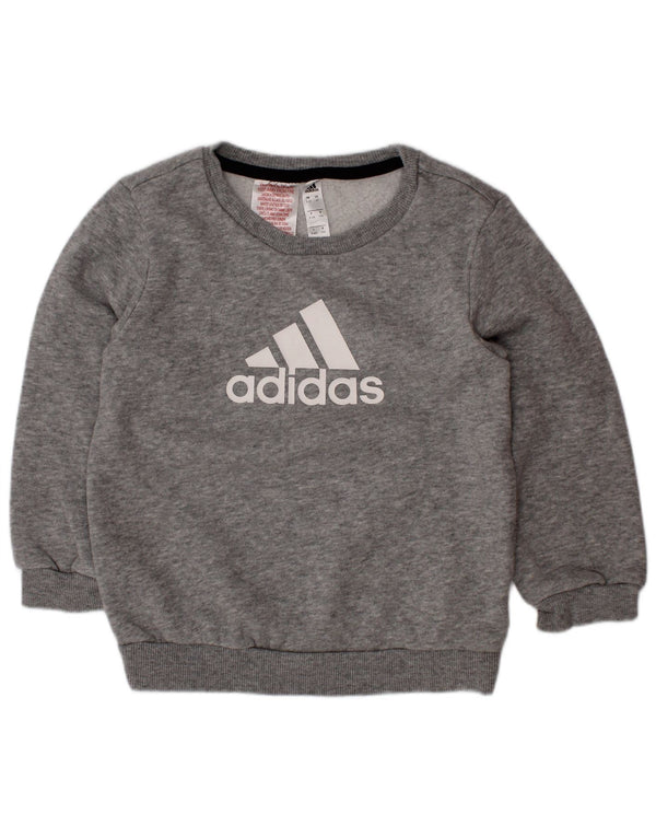 Adidas Boys Graphic Sweatshirt Jumper 3-4 Years Grey Flecked Cotton