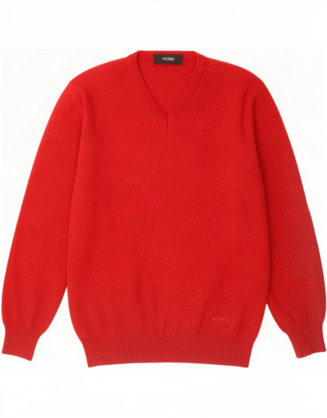 Ferre Mens V-Neck Jumper Sweater Medium Red Wool