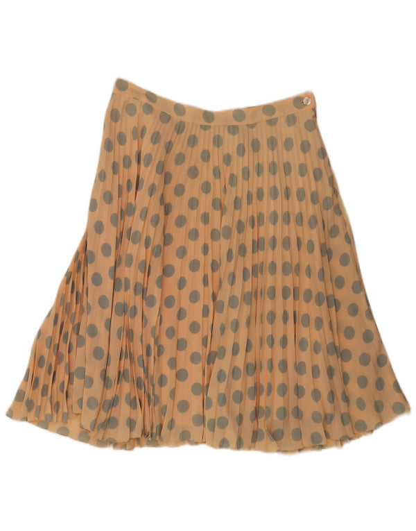 Vintage Womens High Waist Pleated A-Line Skirt IT 48 XL W30 Beige Polka Dot