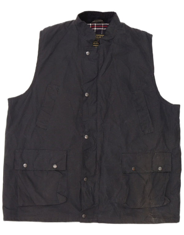 Walker and Hawkes Mens Waxed Cotton Gilet UK 46 3XL Navy Blue