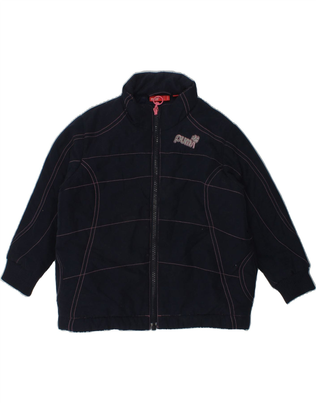 PUMA Baby Girls Graphic Bomber Jacket 18-24 Months Navy Blue Nylon | Vintage Puma | Thrift | Second-Hand Puma | Used Clothing | Messina Hembry 