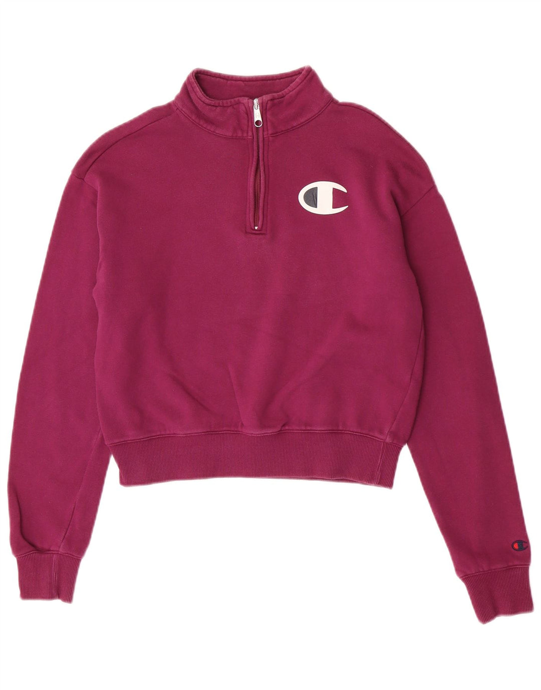 Champion Womens Graphic Zip Neck Sweatshirt Jumper UK 10 Small Purple