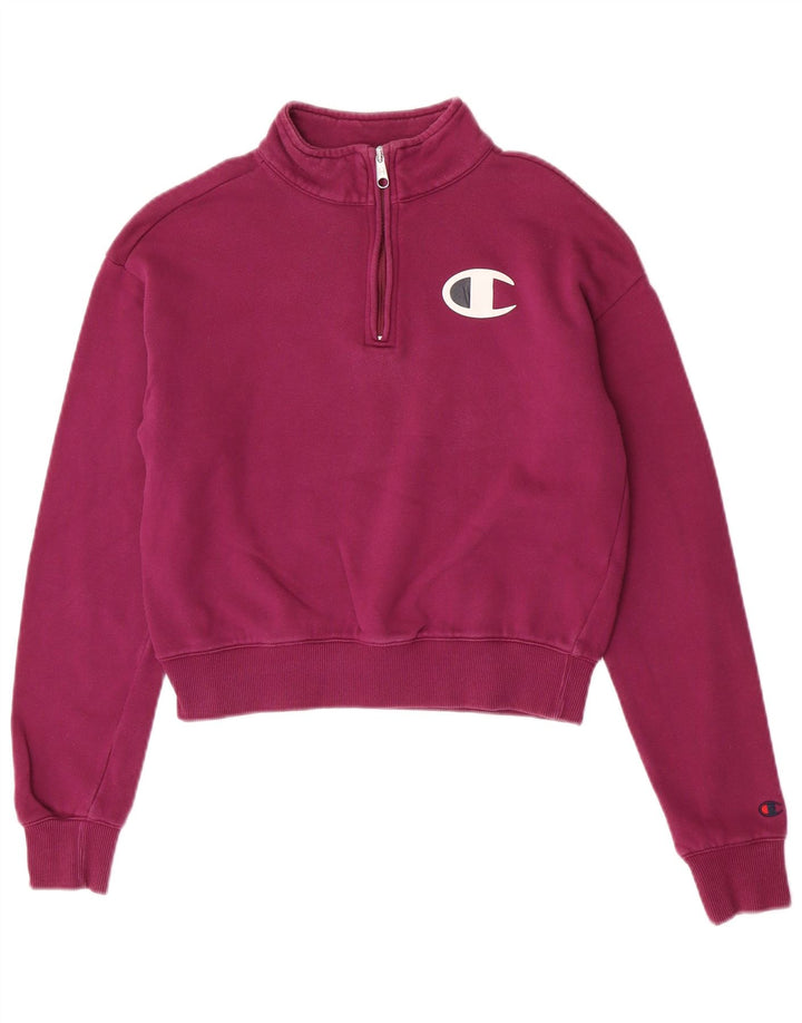 Champion Womens Graphic Zip Neck Sweatshirt Jumper UK 10 Small Purple