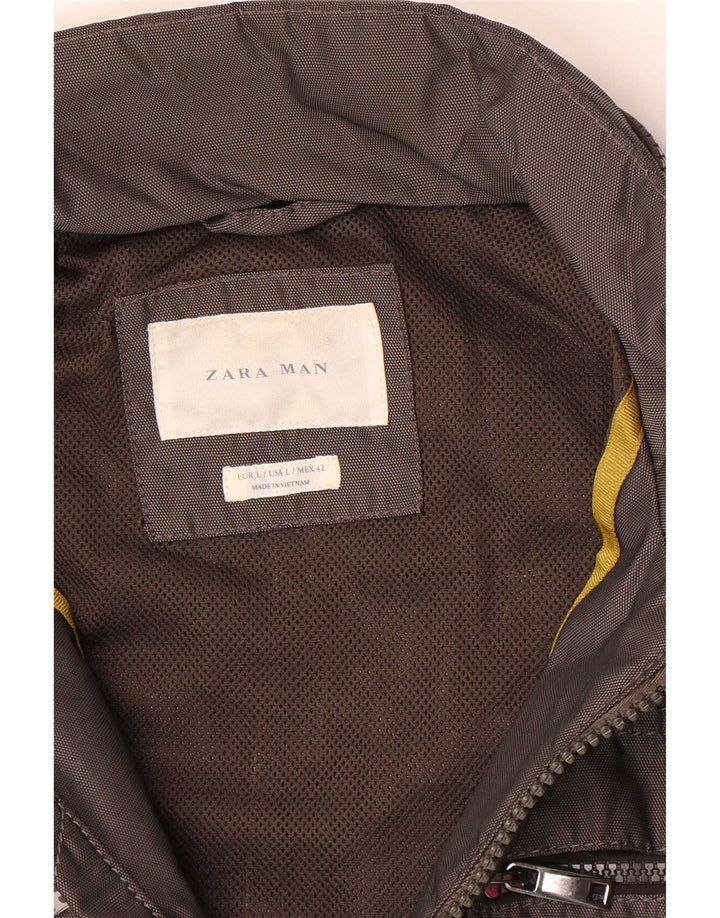 Zara Mens Hooded Bomber Jacket UK 40 Large Grey