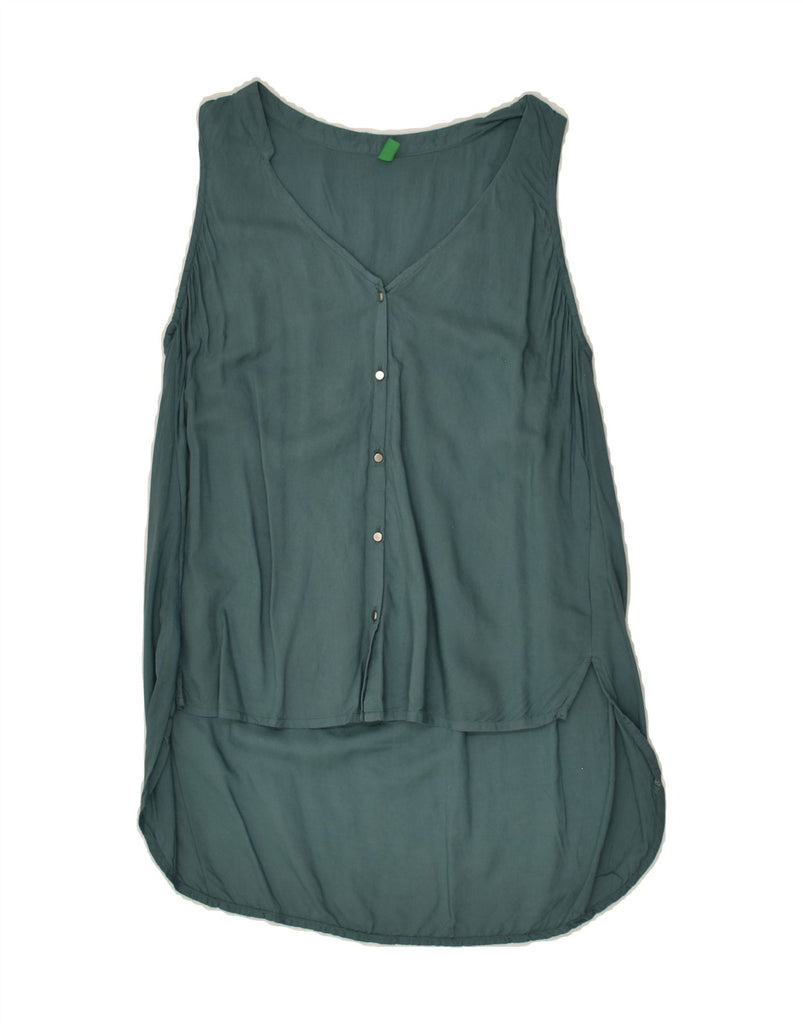 BENETTON Womens Sleeveless Shirt Blouse UK 4 XS Green Viscose | Vintage Benetton | Thrift | Second-Hand Benetton | Used Clothing | Messina Hembry 