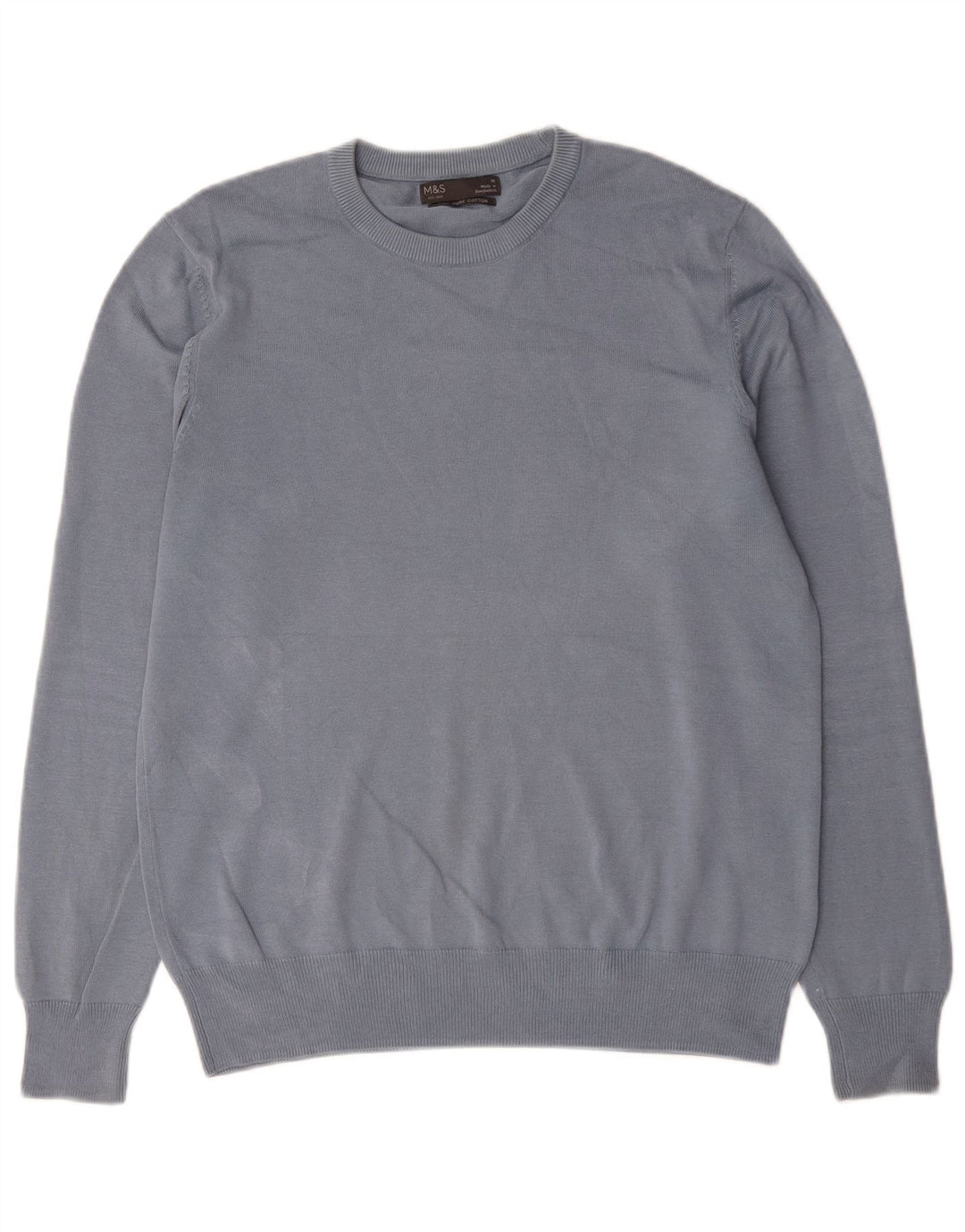 Marks & Spencer Mens Crew Neck Jumper Sweater Medium Blue Cotton