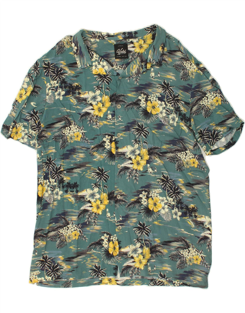 VINTAGE Mens Short Sleeve Shirt 2XL Blue Floral Hawaiian | Vintage Vintage | Thrift | Second-Hand Vintage | Used Clothing | Messina Hembry 