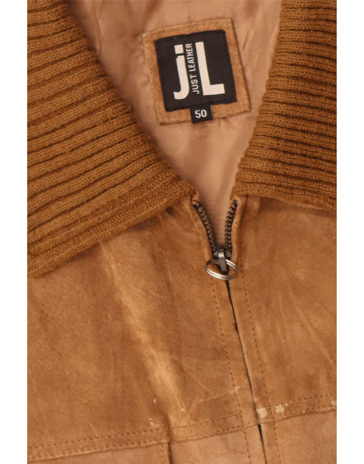 Vintage Womens Suede Bomber Jacket IT 50 XL Beige Colourblock Leather