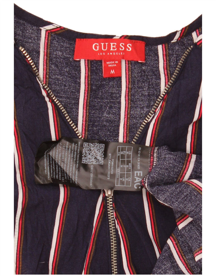 Guess Womens Sleeveless Basic Dress UK 12 Medium Navy Blue Striped Viscose