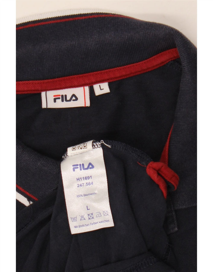 Fila Mens Long Sleeve Polo Shirt Large Navy Blue Cotton