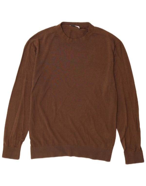 Zara Mens Crew Neck Jumper Sweater Medium Brown Cotton