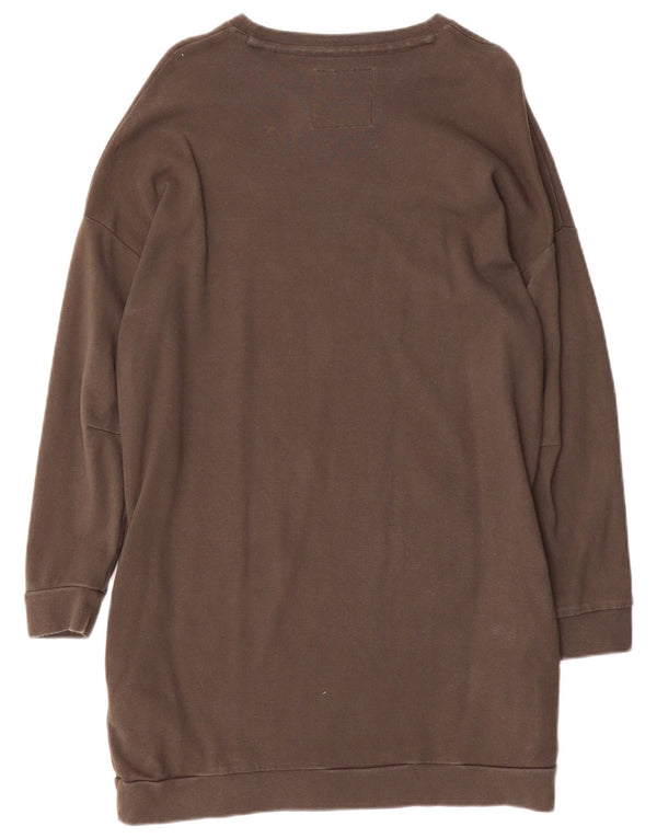 Superdry Womens Oversized Graphic Sweatshirt Jumper Dress UK 10 Small Brown