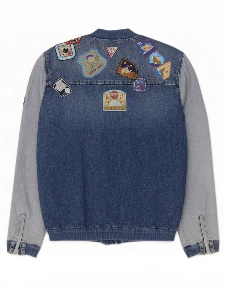 Guess Womens Graphic Oversized Denim Jacket UK 8 Small Blue Cotton