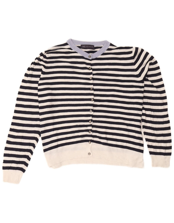 Marks & Spencer Womens Cardigan Sweater UK 22 3XL Navy Blue Striped Viscose