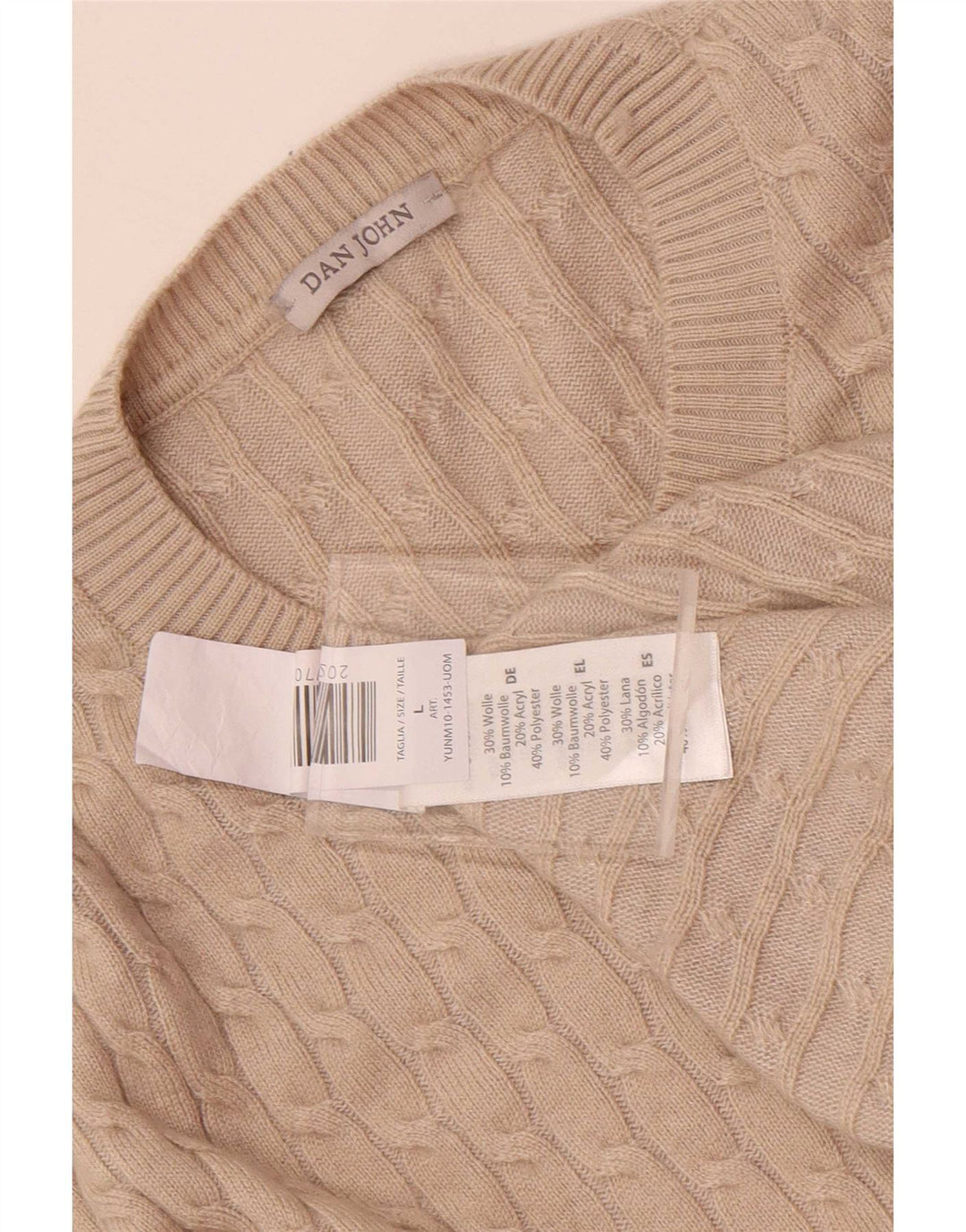 Dan John Mens Crew Neck Jumper Sweater Large Beige Polyester