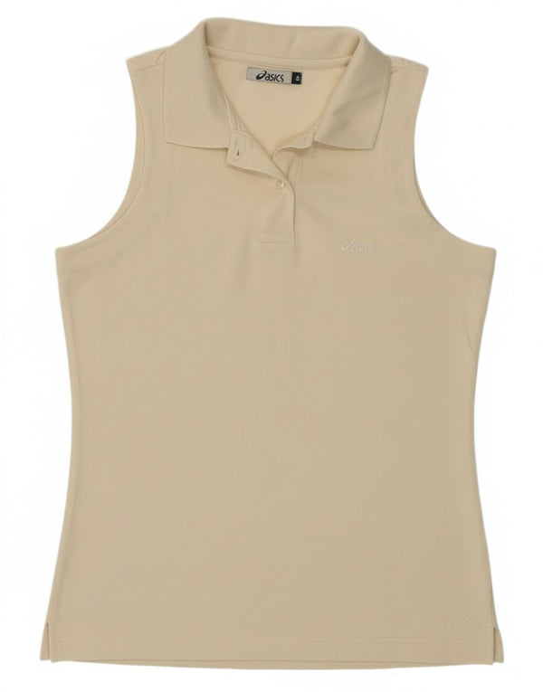 Asics Womens Sleeveless Polo Shirt UK 10 Small Off White Cotton