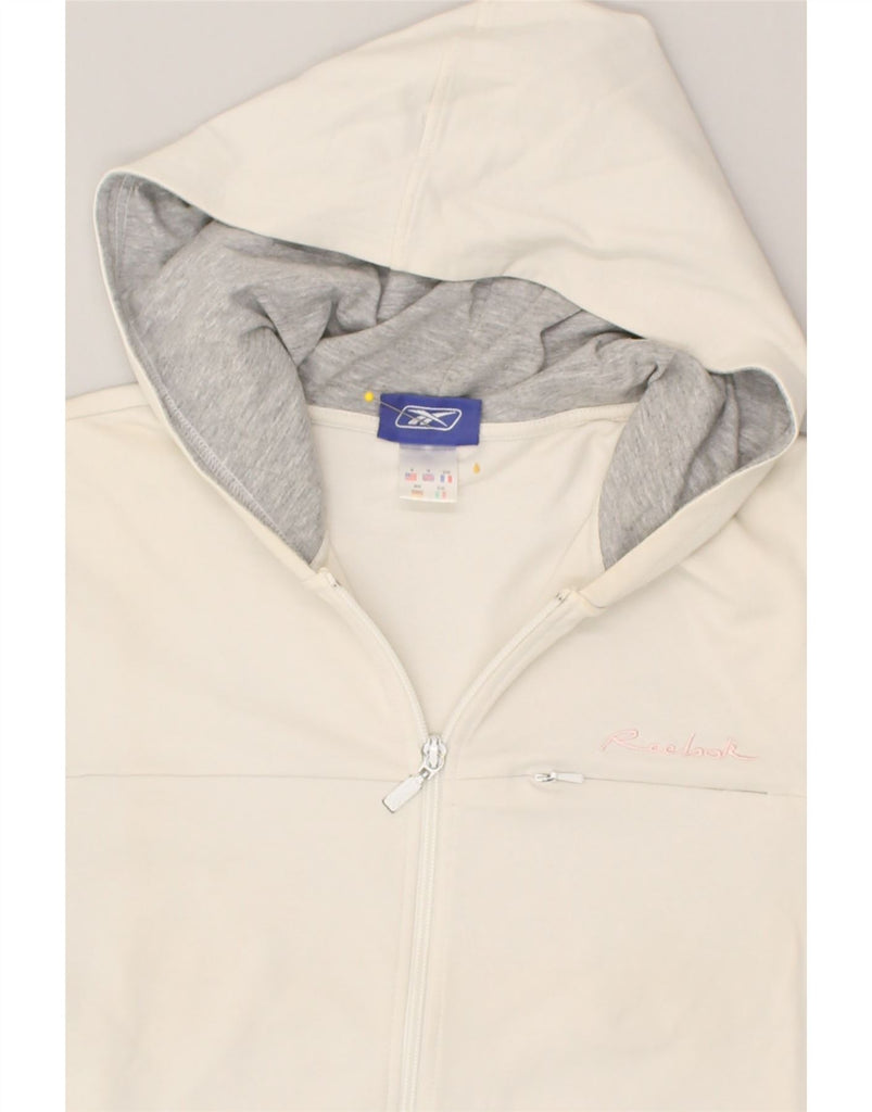 REEBOK Womens Zip Hoodie Sweater UK 12 Medium White Cotton | Vintage Reebok | Thrift | Second-Hand Reebok | Used Clothing | Messina Hembry 