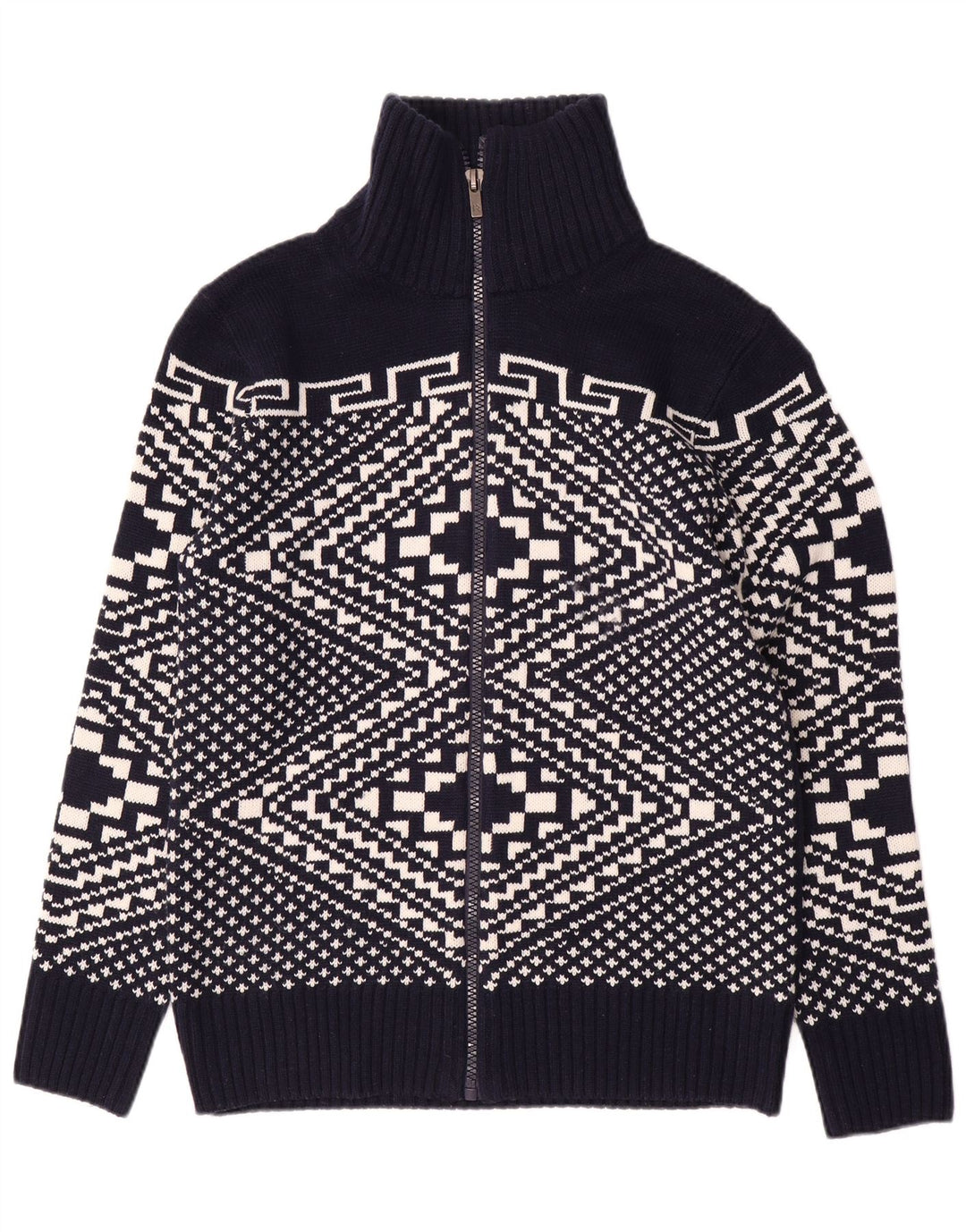 Alcott Mens Cardigan Sweater Large Navy Blue Fair Isle Acrylic