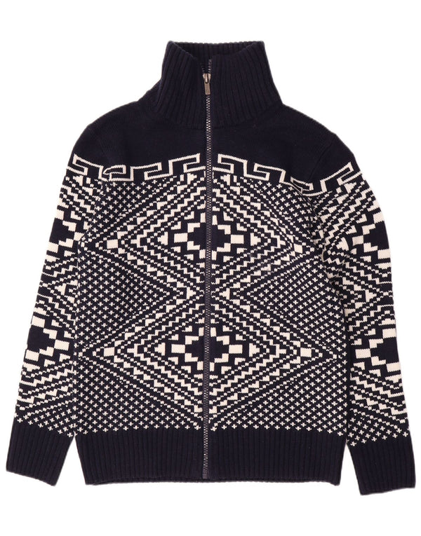 Alcott Mens Cardigan Sweater Large Navy Blue Fair Isle Acrylic
