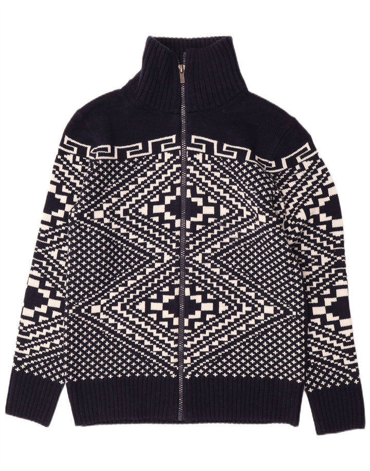 Alcott Mens Cardigan Sweater Large Navy Blue Fair Isle Acrylic