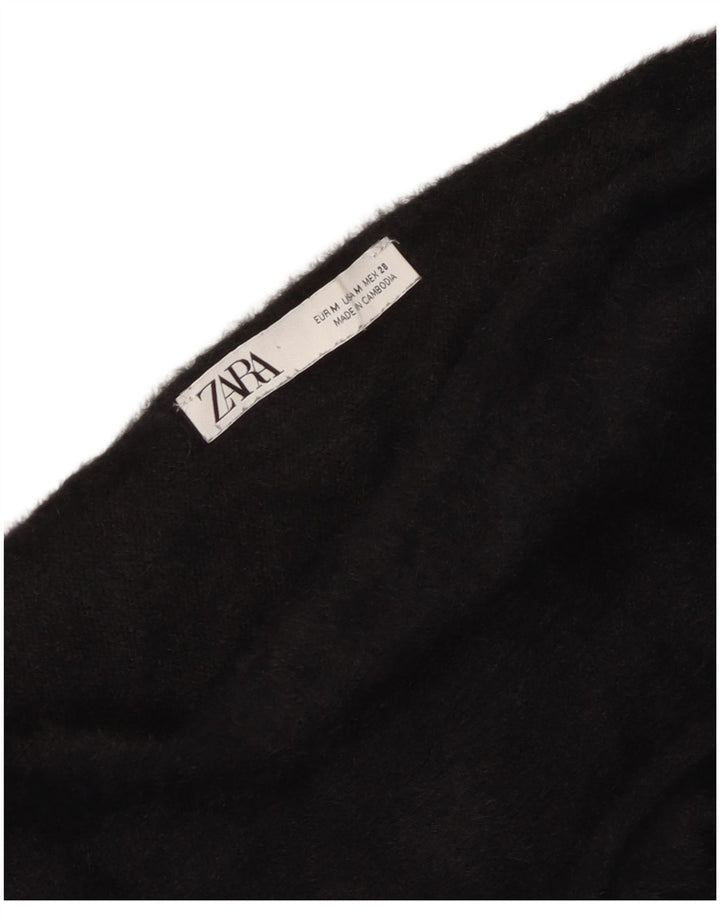 Zara Womens Crop Top Long Sleeve UK 14 Medium Black