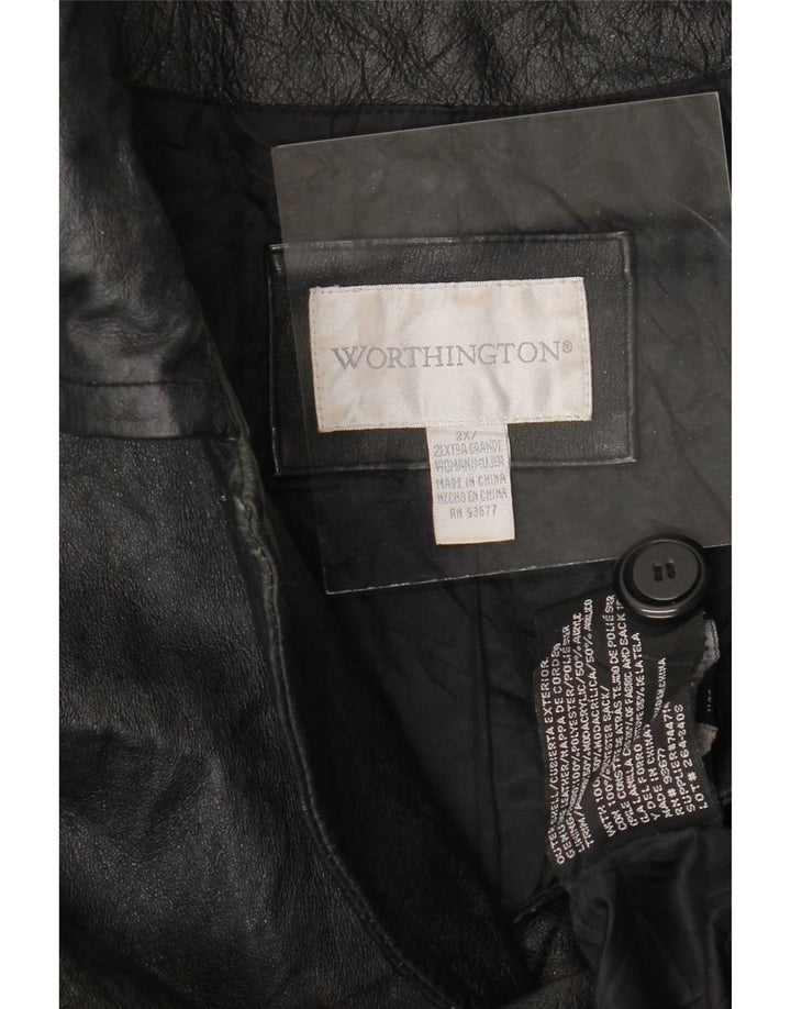 Worthington Womens Leather Coat UK 20 2XL Black