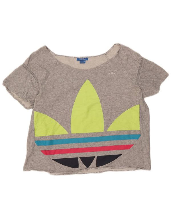 Adidas Womens Crop Oversized Graphic T-Shirt Top UK 16 Large Grey Flecked