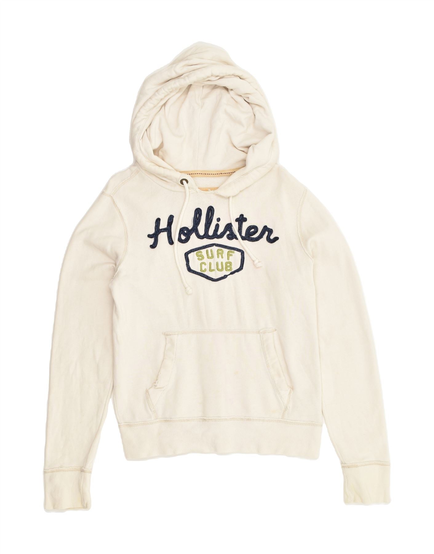 HOLLISTER Womens Graphic Hoodie Jumper UK 10 Small Off White Cotton Vintage Second Hand Clothing Online Messina Hembry