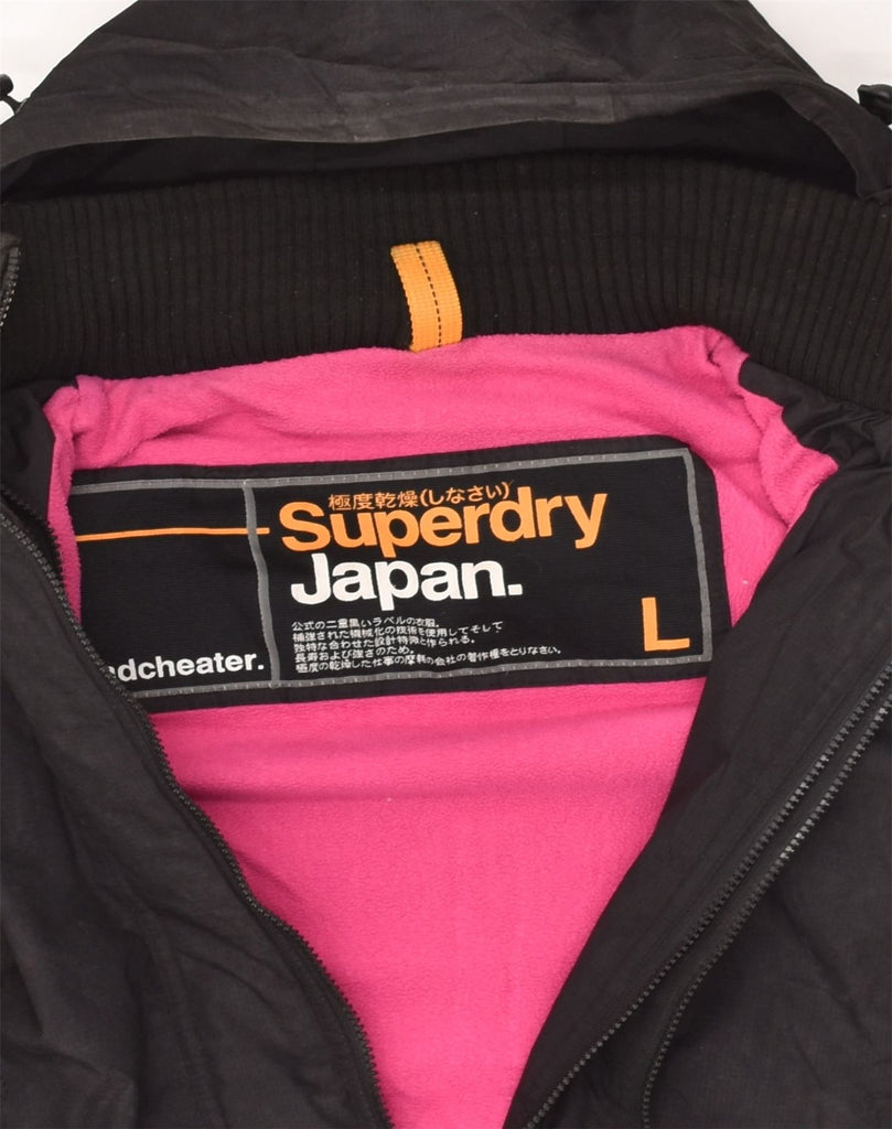 SUPERDRY Womens Hooded Windbreaker Jacket UK 14 Large Black Polyester | Vintage Superdry | Thrift | Second-Hand Superdry | Used Clothing | Messina Hembry 