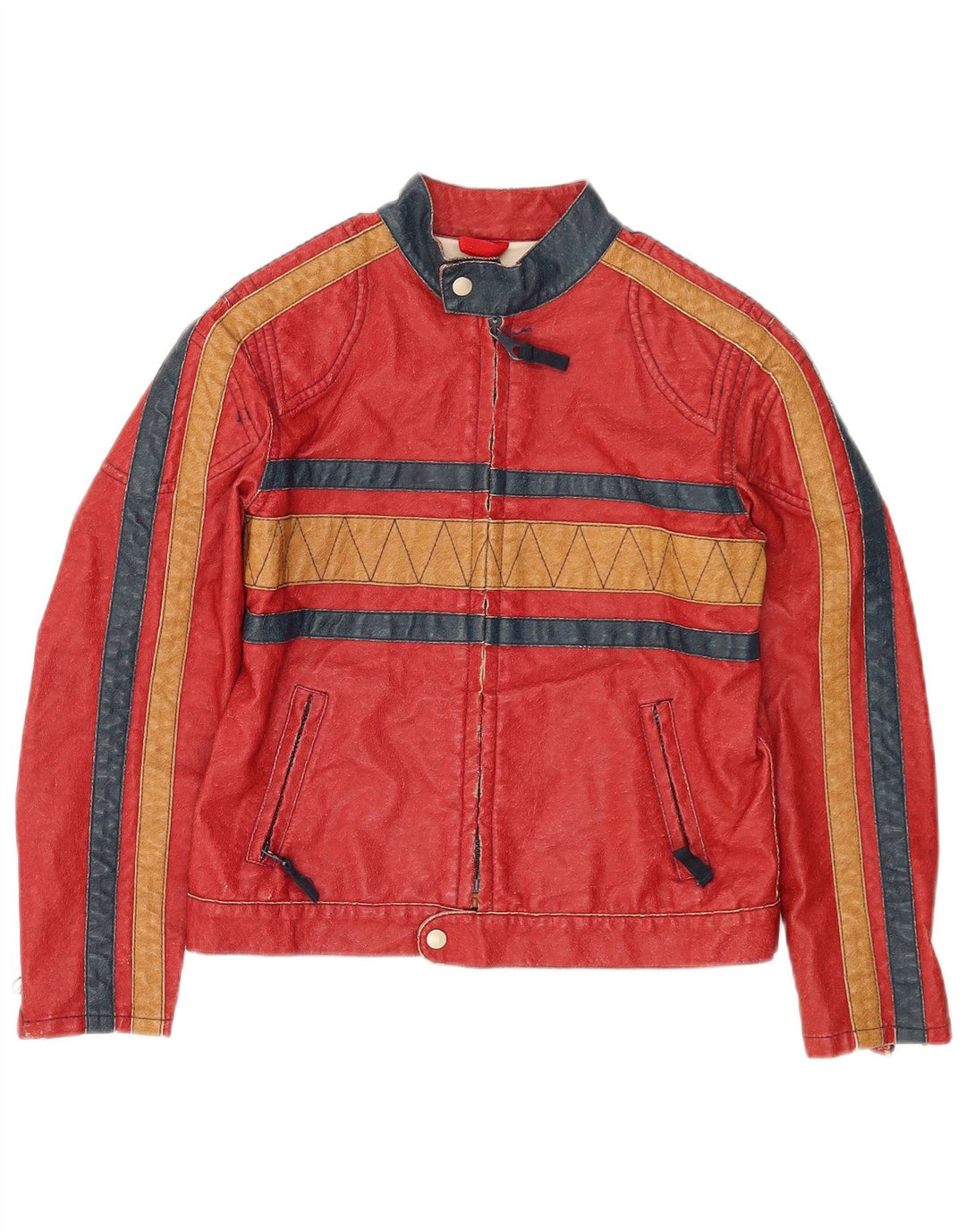 Vintage Boys Graphic Leather Jacket 7-8 Years Red Striped