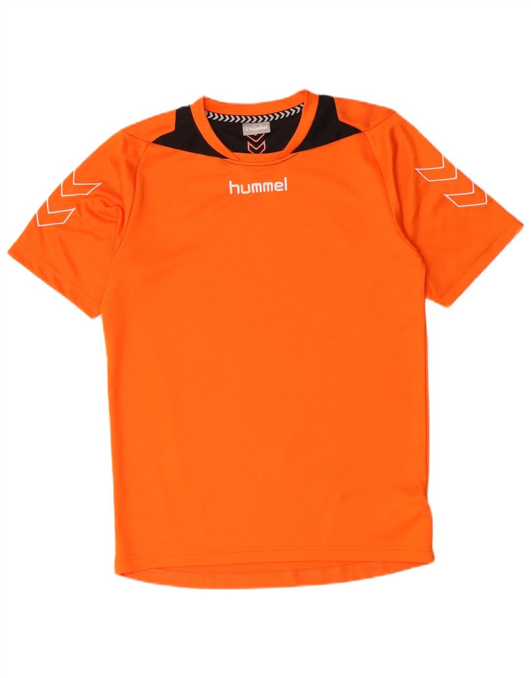 HUMMEL Mens Graphic T-Shirt Top Small Orange Colourblock Polyester