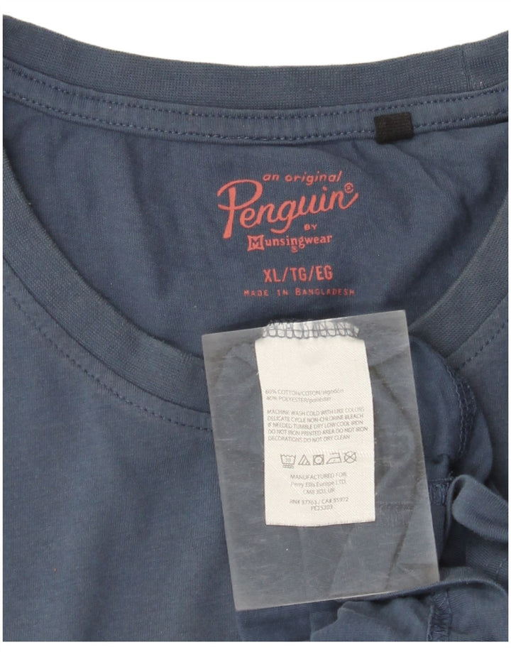 Penguin Mens Graphic T-Shirt Top XL Blue Cotton