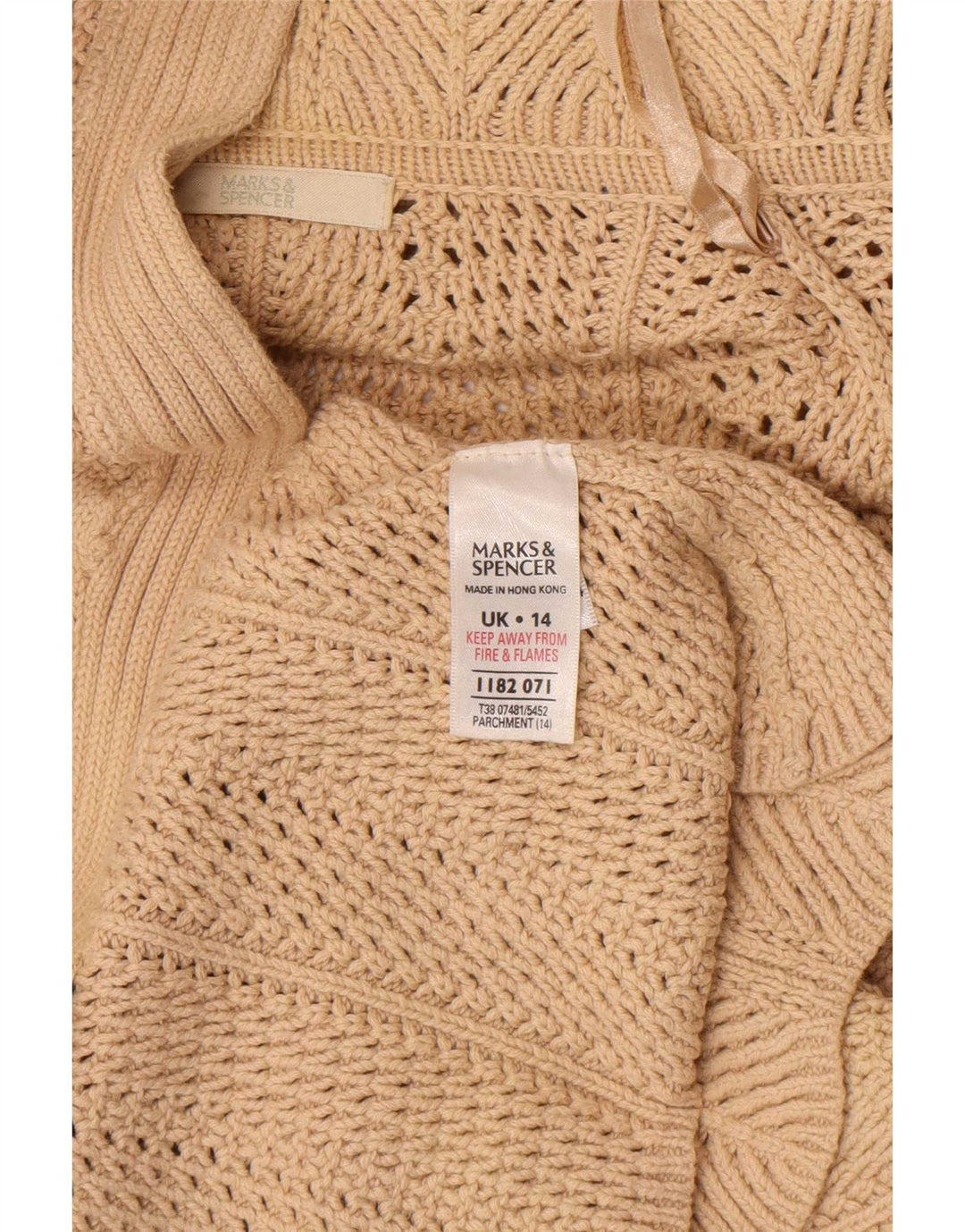 Marks & Spencer Womens Longline Open Cardigan Sweater UK 14 Large Beige