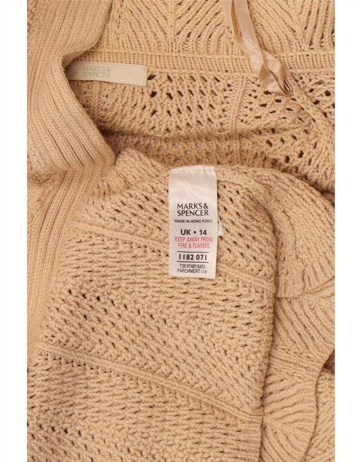 Marks & Spencer Womens Longline Open Cardigan Sweater UK 14 Large Beige
