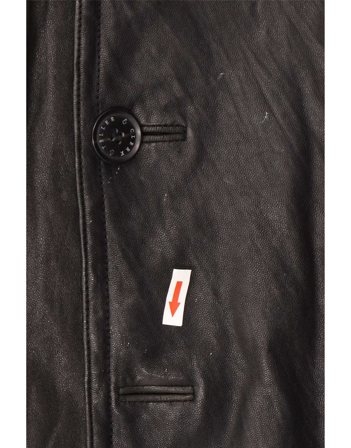 Vintage Mens Double Breasted Leather Jacket UK 40 Large Black