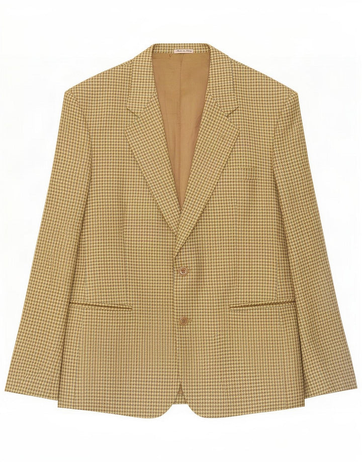 Vintage Mens 2 Button Blazer Jacket UK 40 Large Khaki Houndstooth Wool