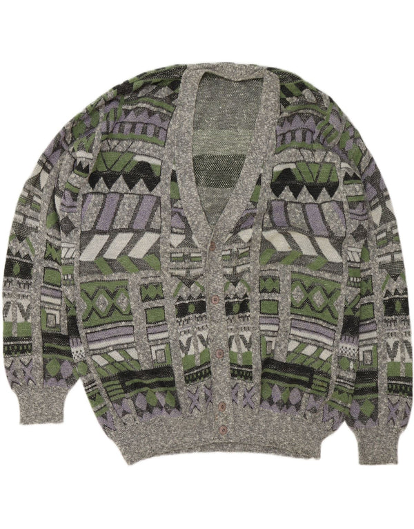 VINTAGE Mens Cardigan Sweater 2XL Multicoloured Geometric