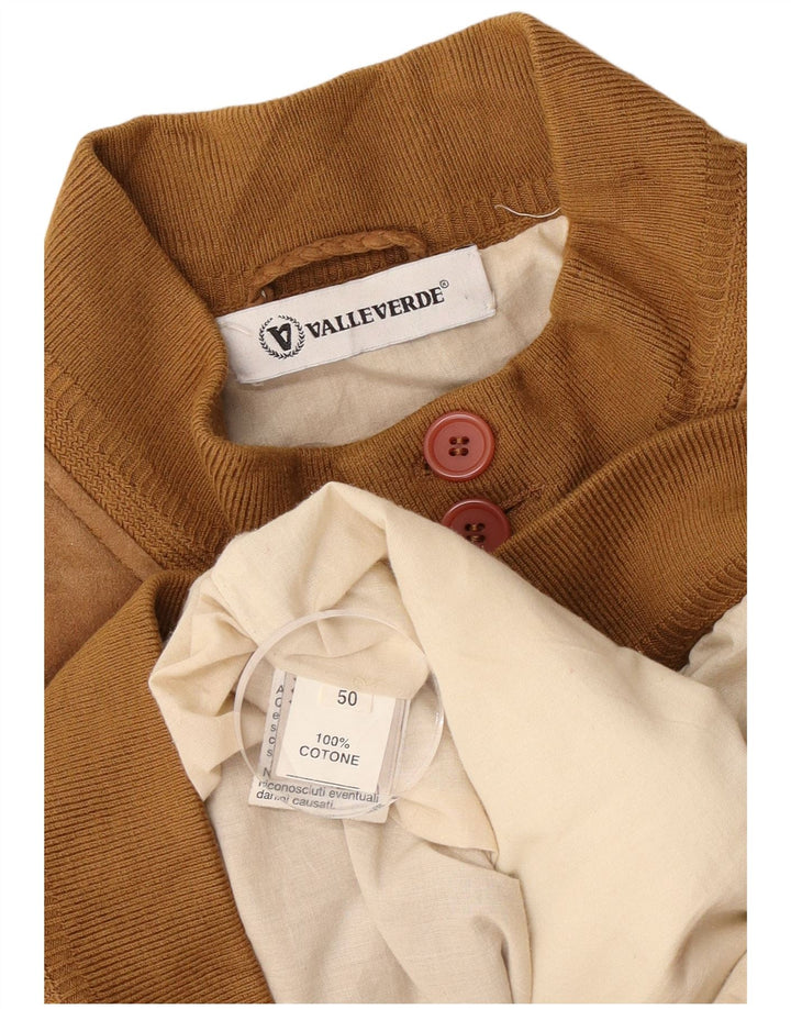 Valle Verde Mens Suede Bomber Jacket IT 50 Large Brown Leather