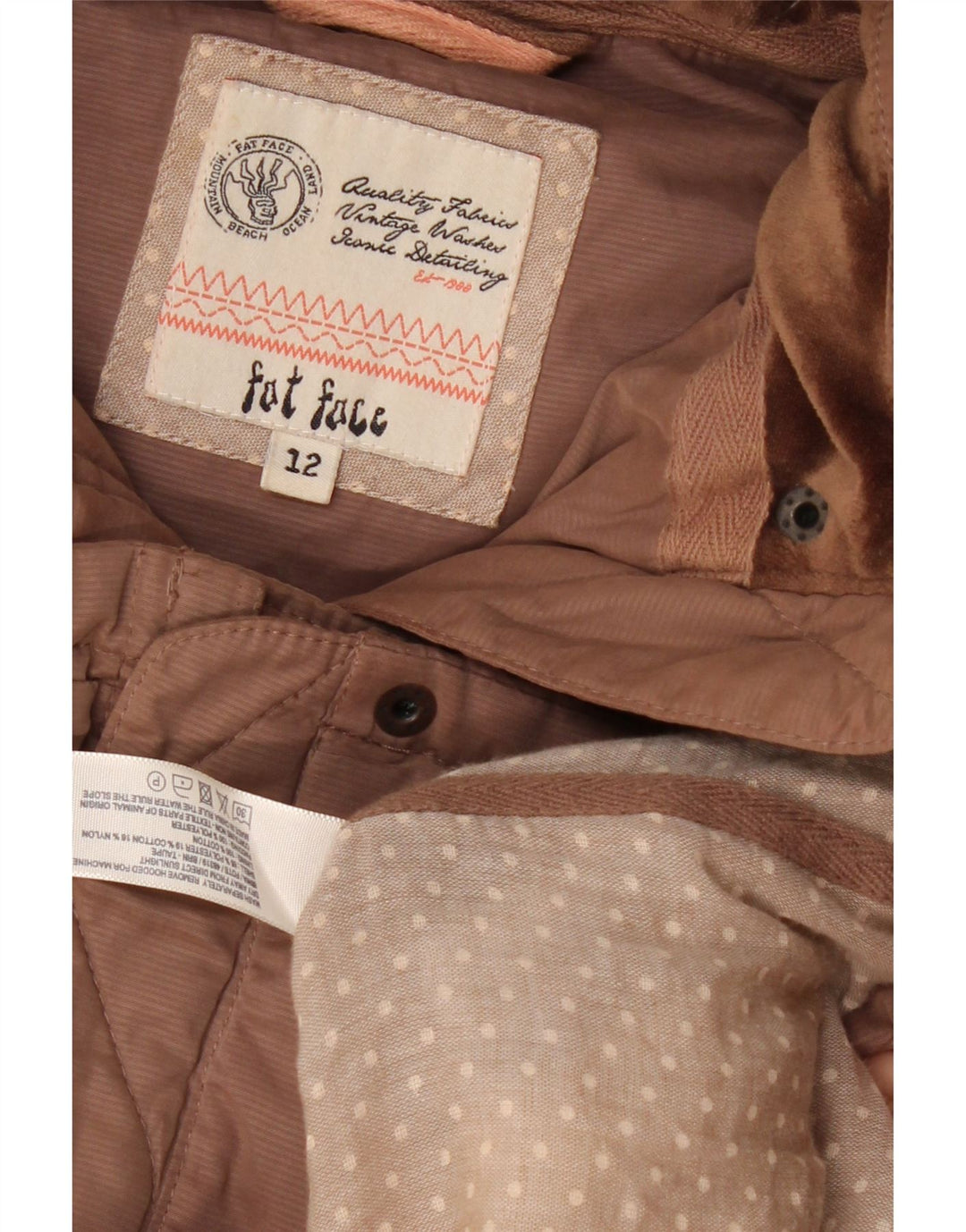 Fat Face Womens Hooded Padded Gilet UK 12 Medium Brown Polyester