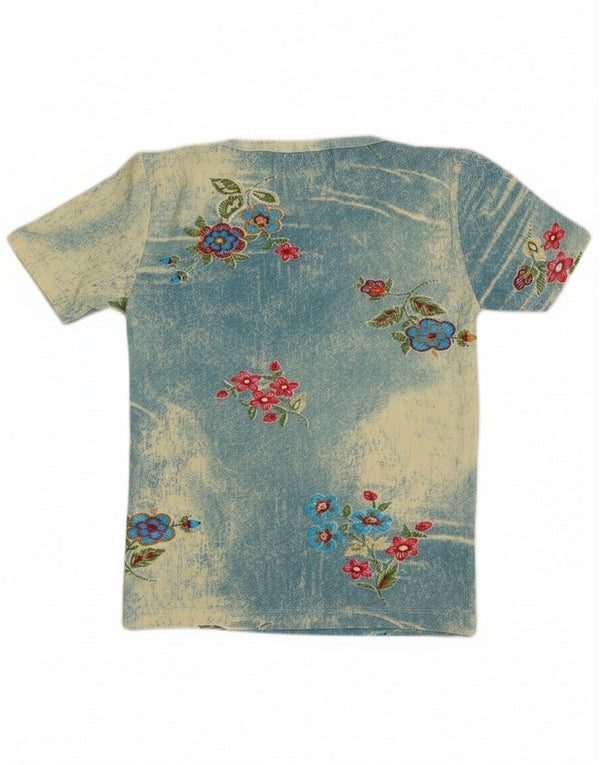 Vintage Girls T-Shirt Top 9-10 Years Medium Blue Floral Cotton