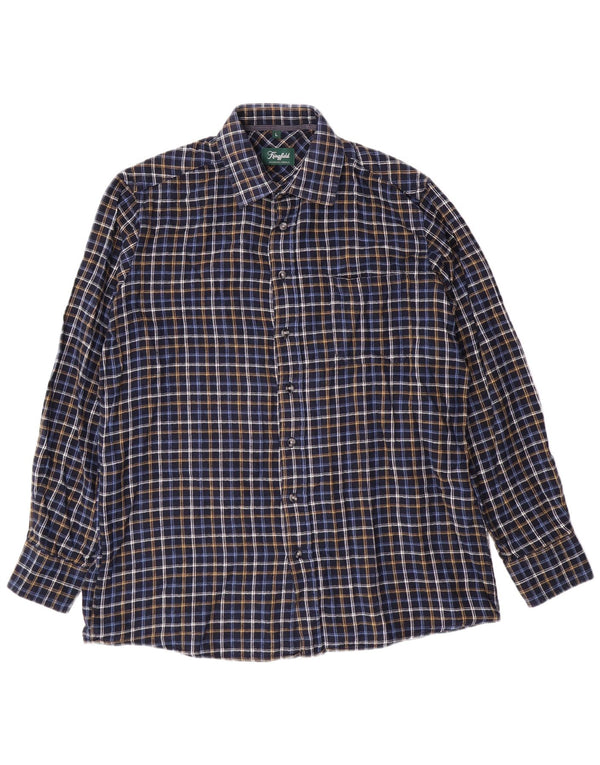 KINGFIELD Mens Flannel Shirt Large Navy Blue Check Cotton