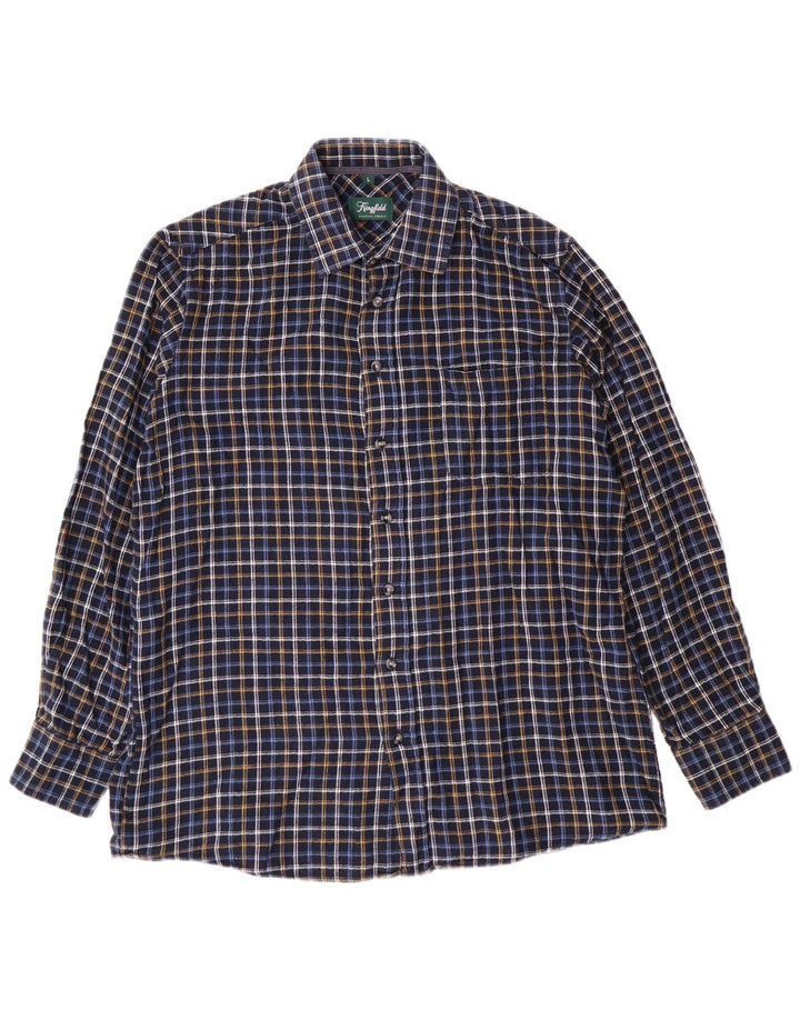 KINGFIELD Mens Flannel Shirt Large Navy Blue Check Cotton