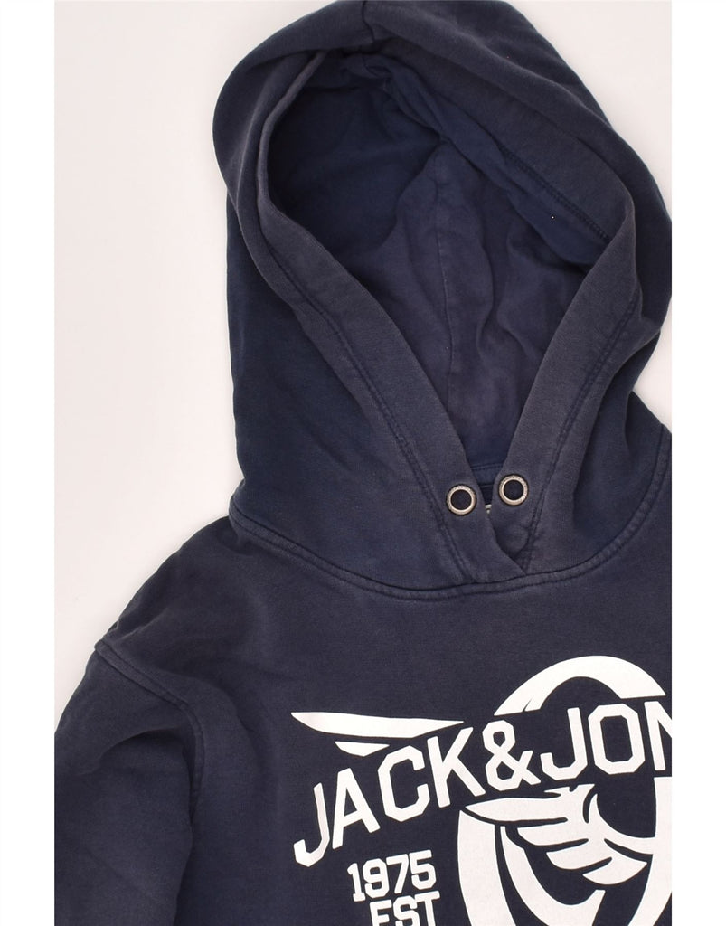 JACK & JONES Mens Graphic Hoodie Jumper Small Navy Blue Cotton | Vintage Jack & Jones | Thrift | Second-Hand Jack & Jones | Used Clothing | Messina Hembry 