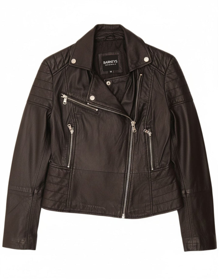 BARNEYS Womens Leather Biker Jacket US 10 Large Black Leather